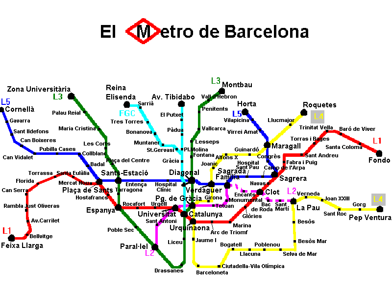 Detailed Barcelona Metro Map