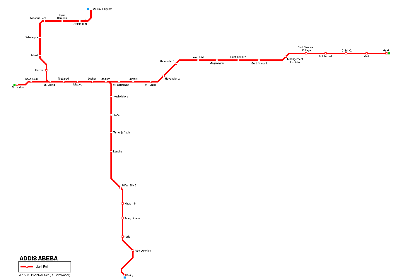 Addis Abeba light rail map