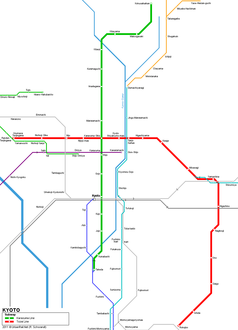 Kyoto Subway Map 2005 © Thomas B. Gray (UrbanRail.Net)