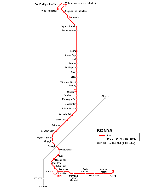 Konya Tram Map