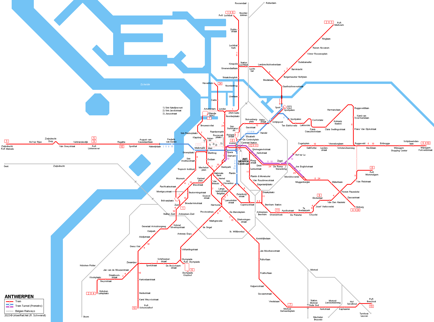 Antwerpen Tram Premetro Network Map