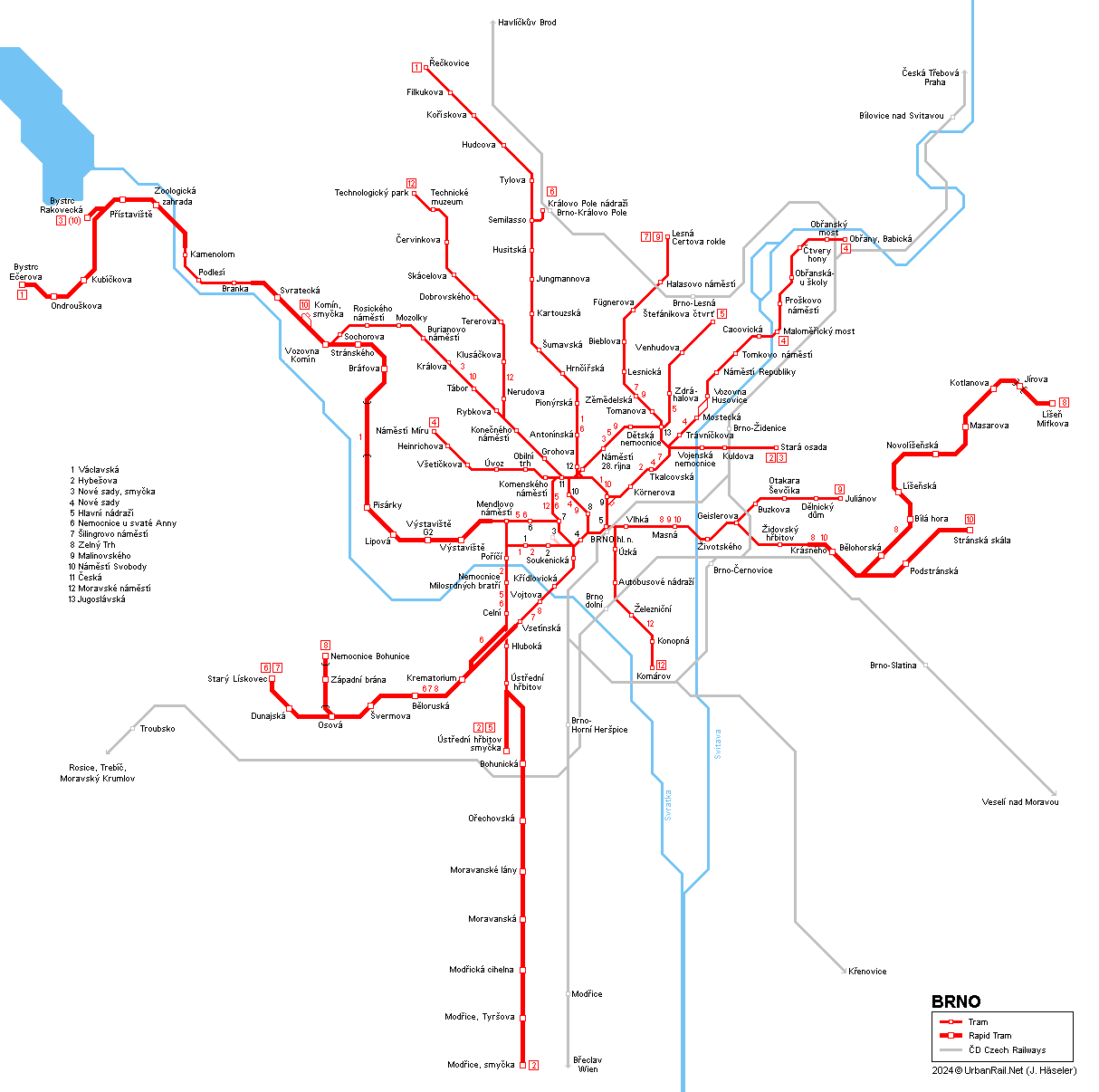 Brno Tram Map