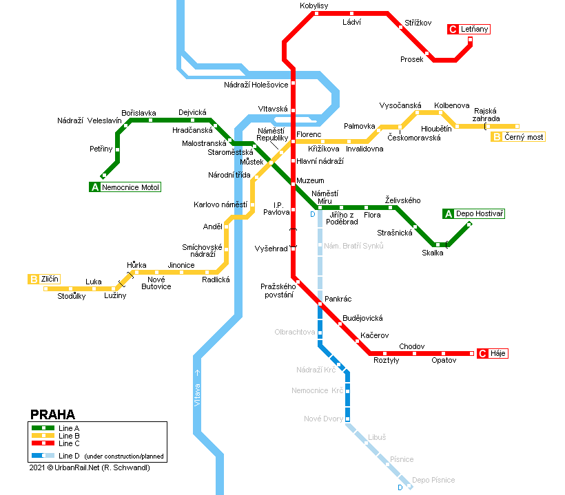 English map prague subway in Prague Metro