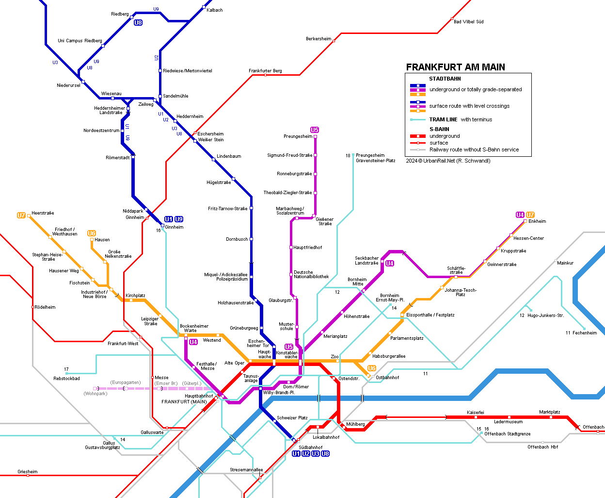 Frankfurt U-Bahn map © UrbanRail.Net