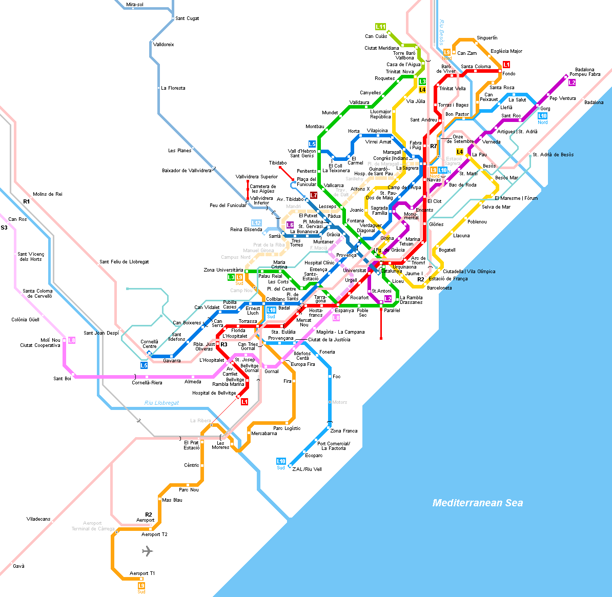 Barcelona Metro network 2004 © R. Schwandl (UrbanRail.Net)