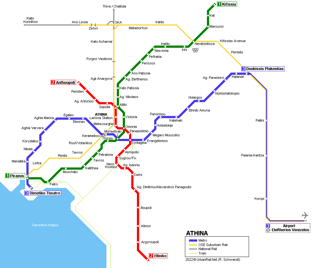 Athens Metro Map © UrbanRail.Net