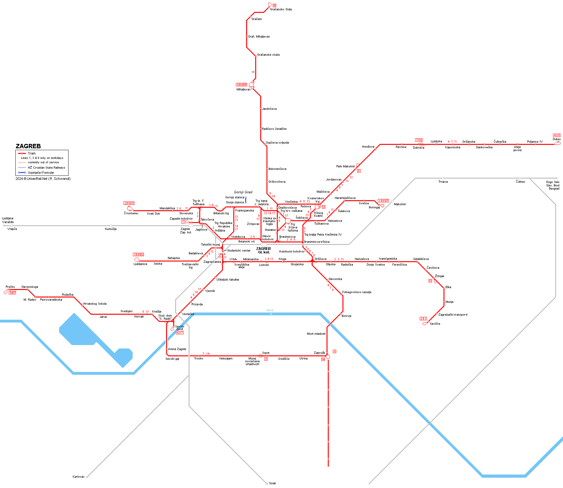 Zagreb Tram map