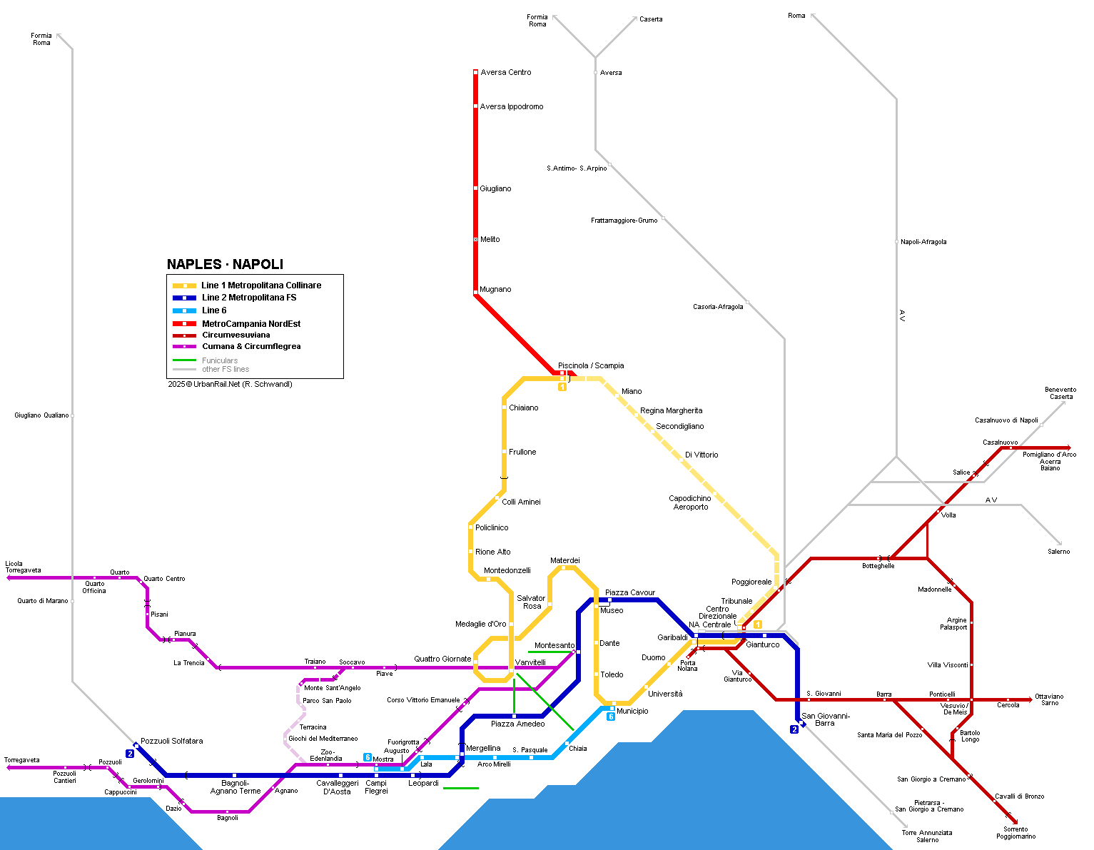 Napoli metro map © UrbanRail.Net