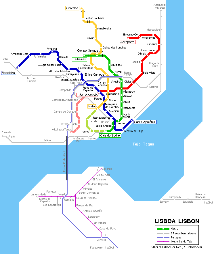 Lisbon metro map 2007 © UrbanRail.Net