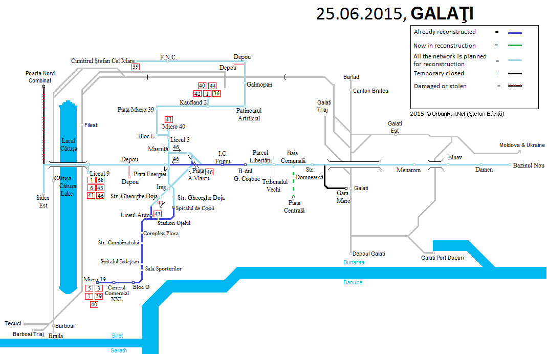 Galati Tram Map &copy; UrbanRail.Map
