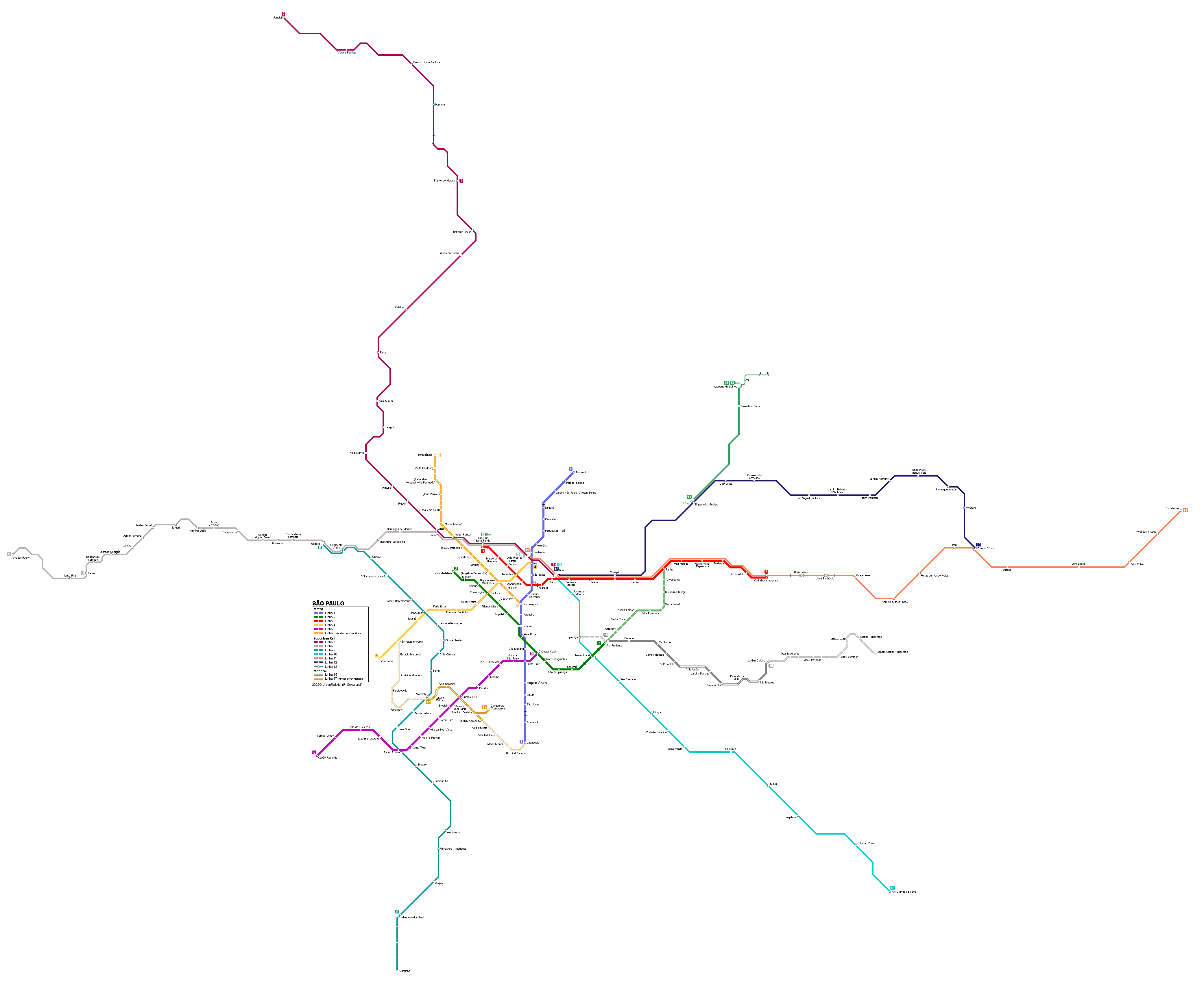 Sao Paulo urban and suburban rail map