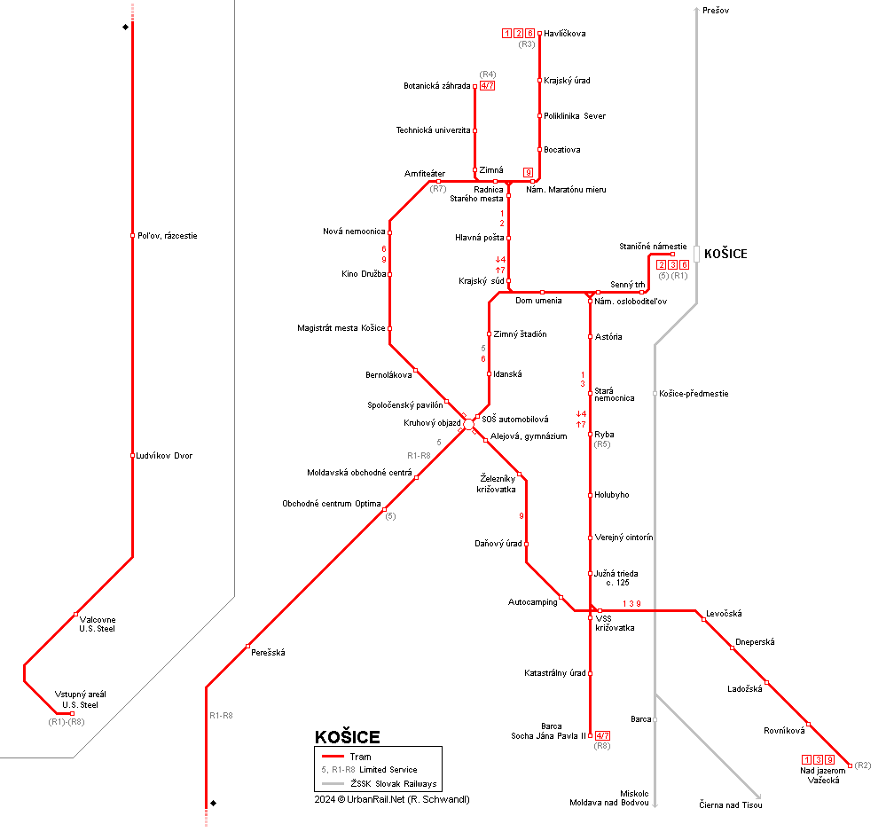 Kosice tram map