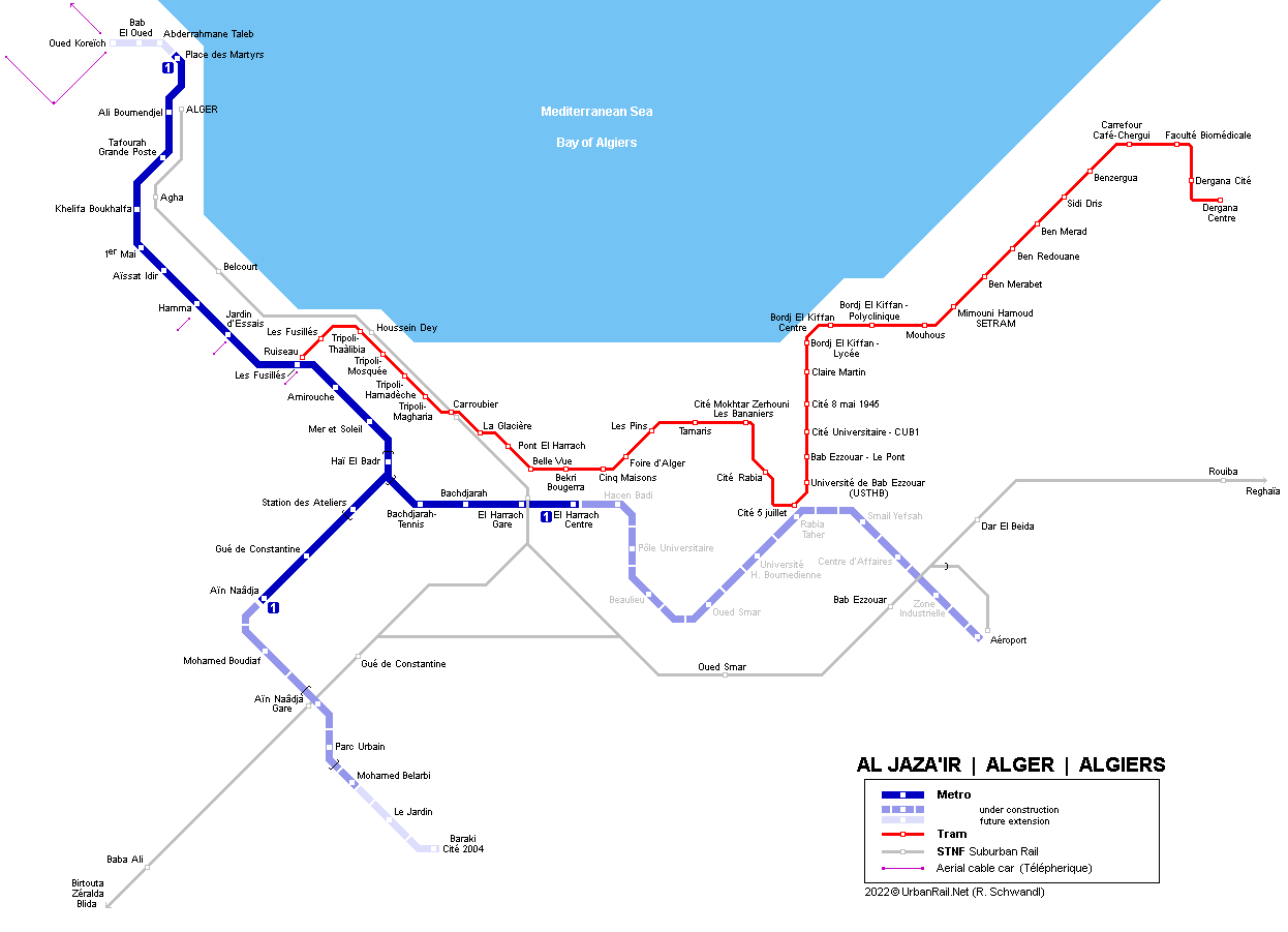 Algiers Metro and Tram Map © R. Schwandl