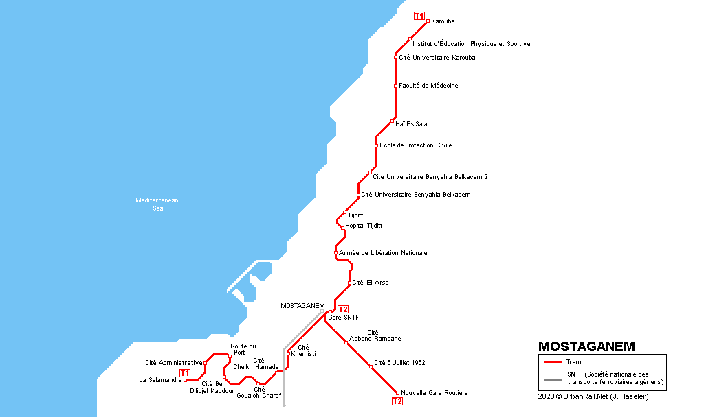 Mostaganem tram map