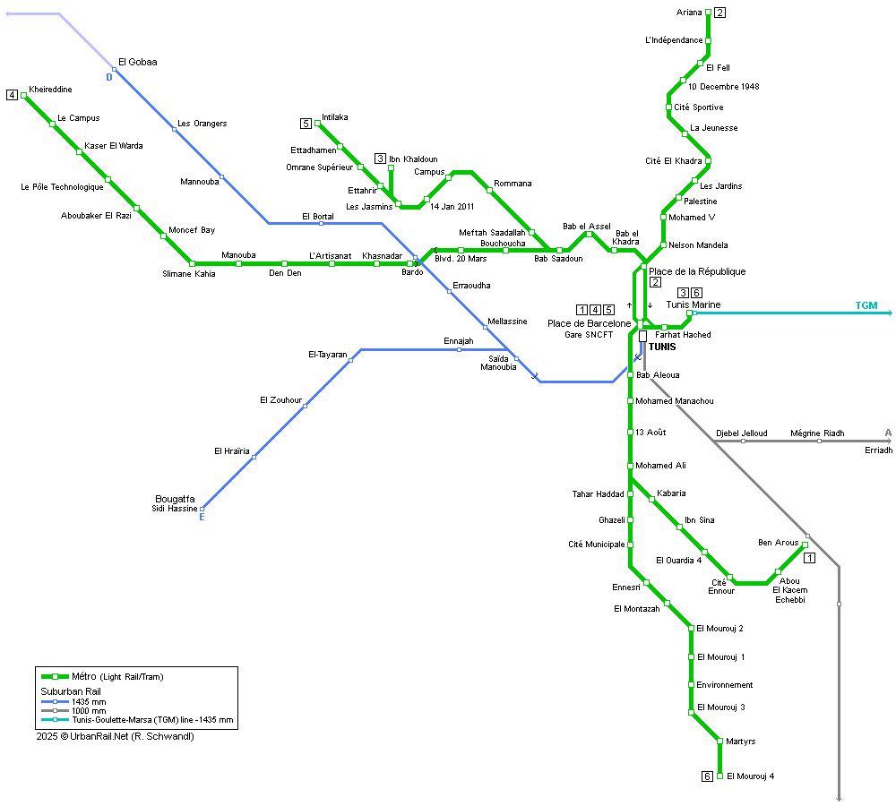 Tunis Métro léger map