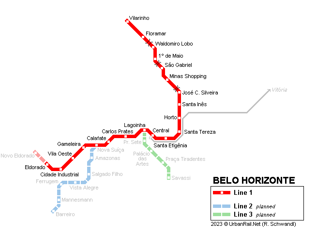 Belo Horizonte Metro Network  2001 © UrbanRail.Net