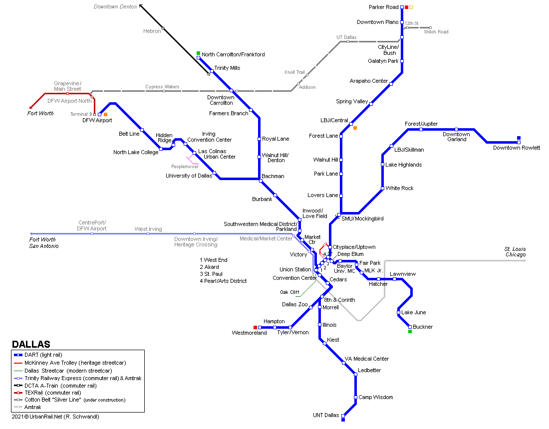 Dallas light rail map © UrbanRail.Net