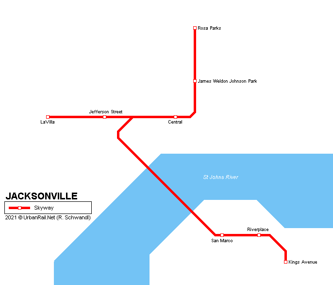 Jacksonville Skyway map © UrbanRail.Net