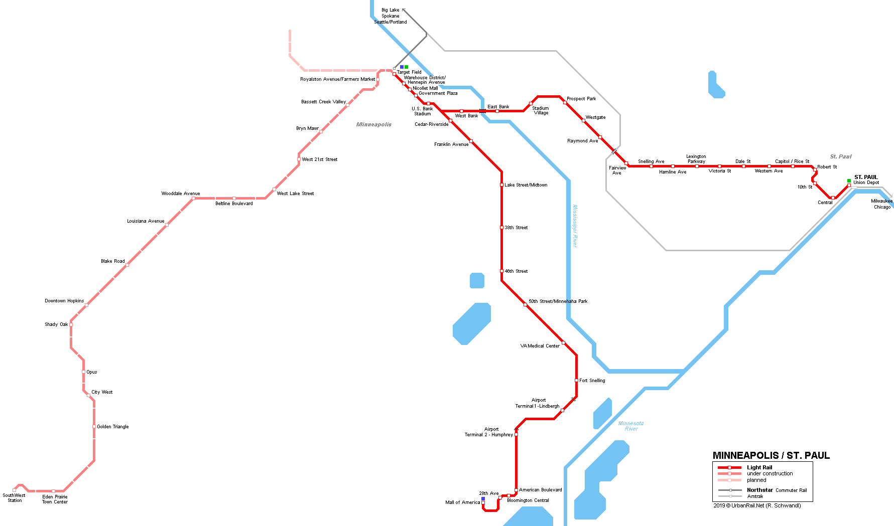 Minneapolis/St. Paul light rail map © Robert Schwandl