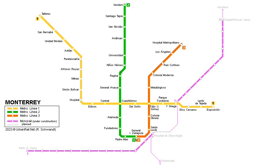 Monterrey metro map © UrbanRail.Net