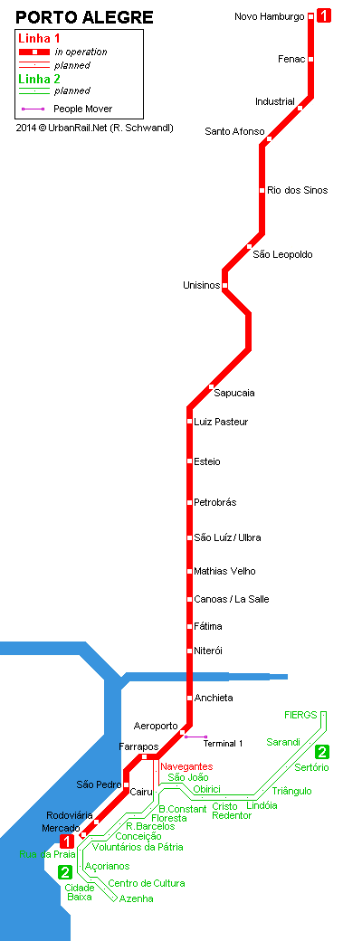 Porto Alegre Metro Network  (c) UrbanRail.Net