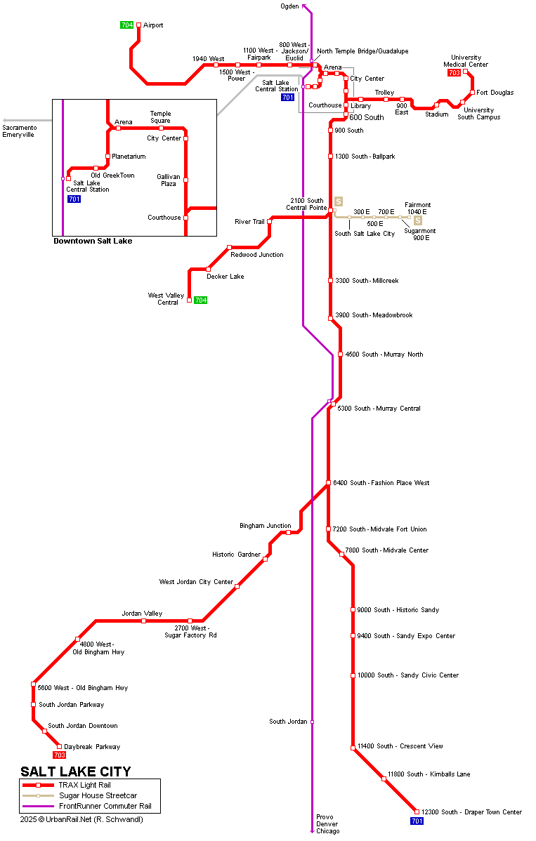 Salt Lake City light rail map © UrbanRail.Net