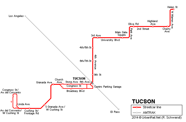 Tucson streetcar tram map