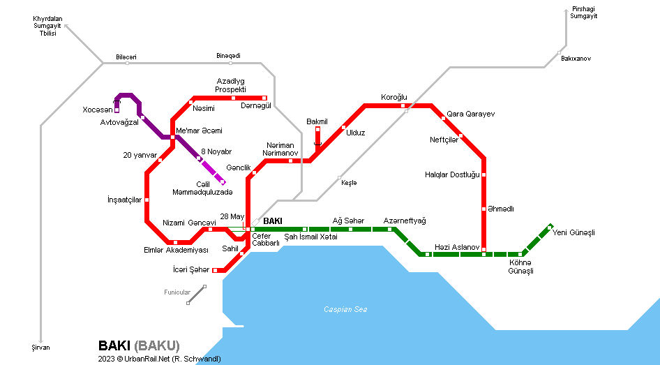 Baku Metro Map © UrbanRail.Net