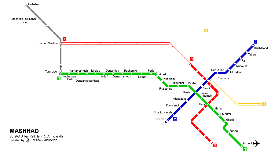 Mashhad Urban Railway map © UrbanRail.Net