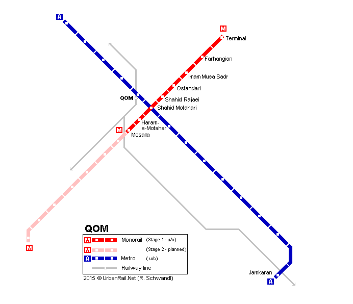 Qom (Ghom) monorail map