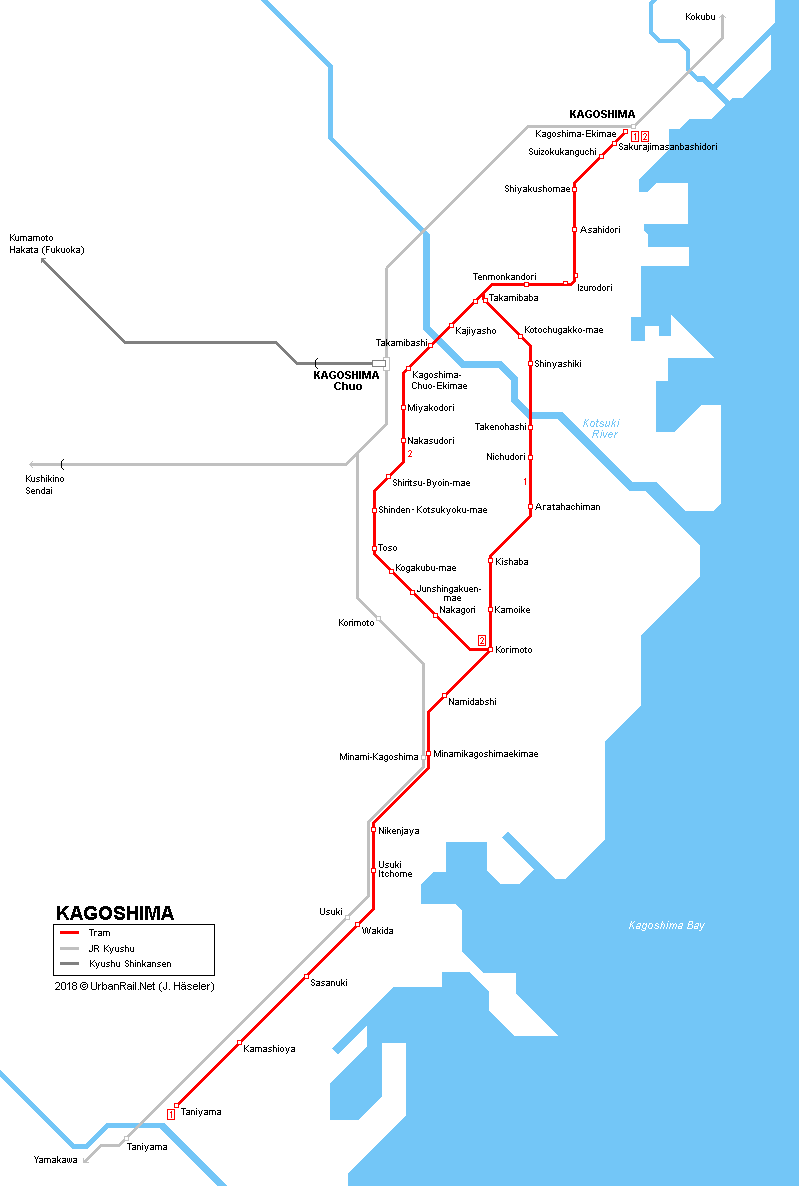 Kagoshima tram streetcar map