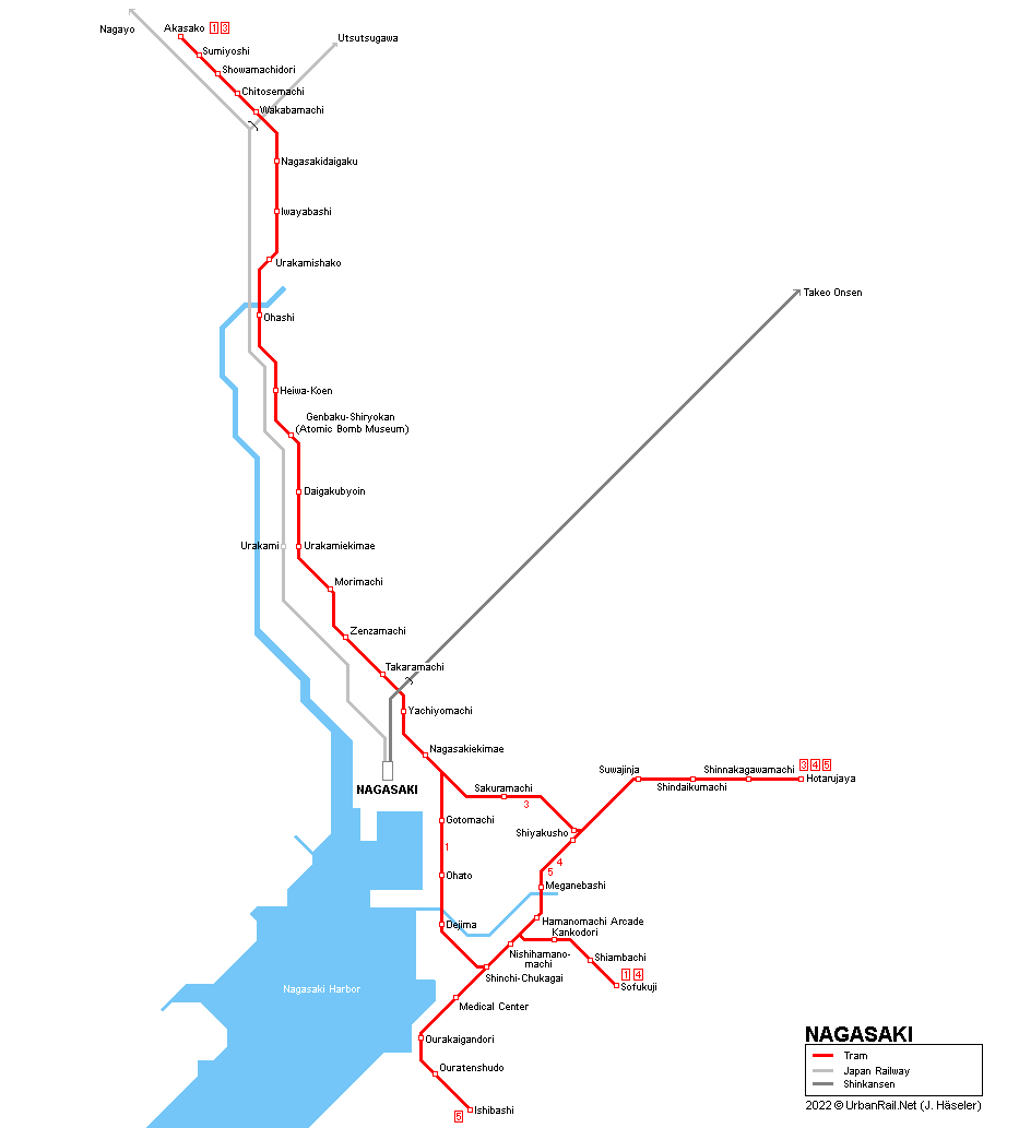 Nagasaki tram map
