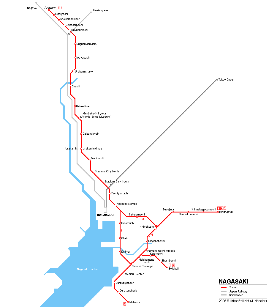 Nagasaki tram map