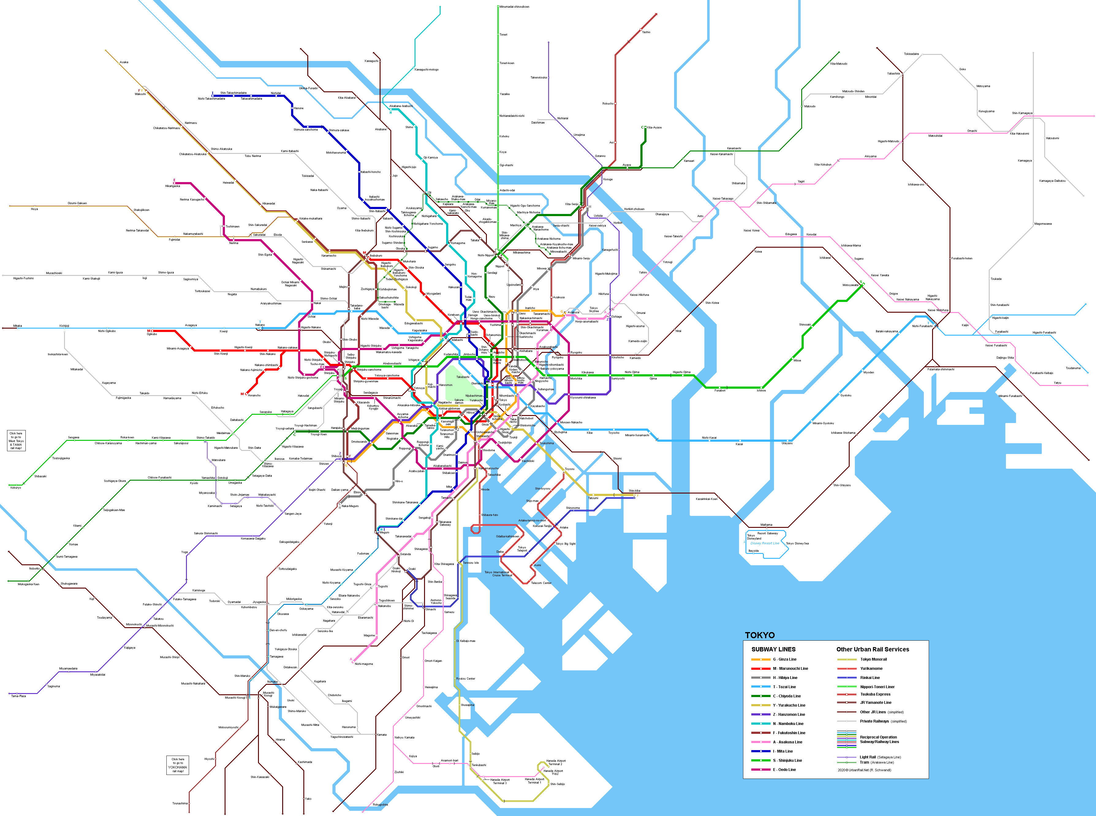 TOKYO Urban Rail Map - Metro, Subway, Suburban Railways