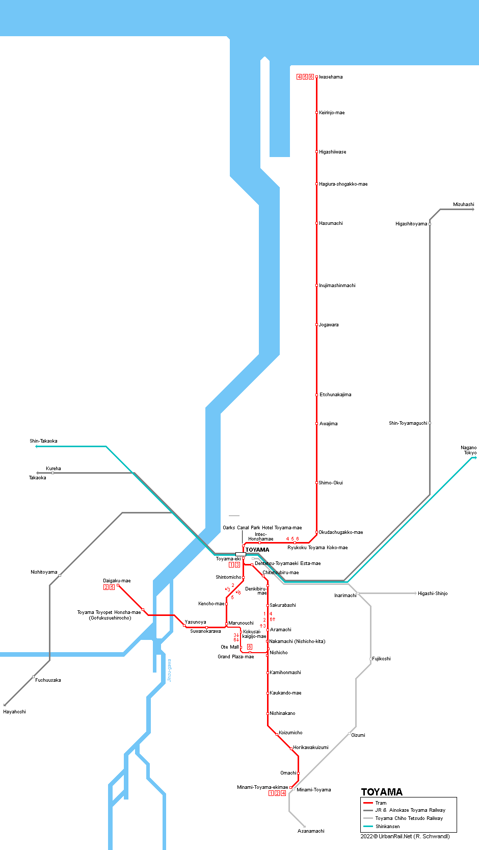 Toyama Streetcar Tram Light Rail Map