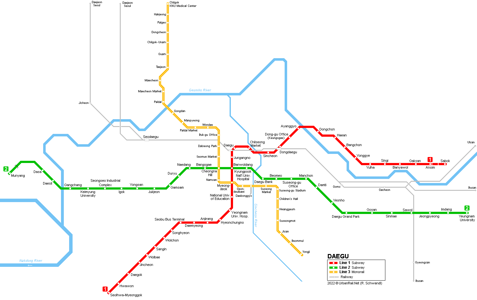Daegu Subway Map 2001 © UrbanRail.Net