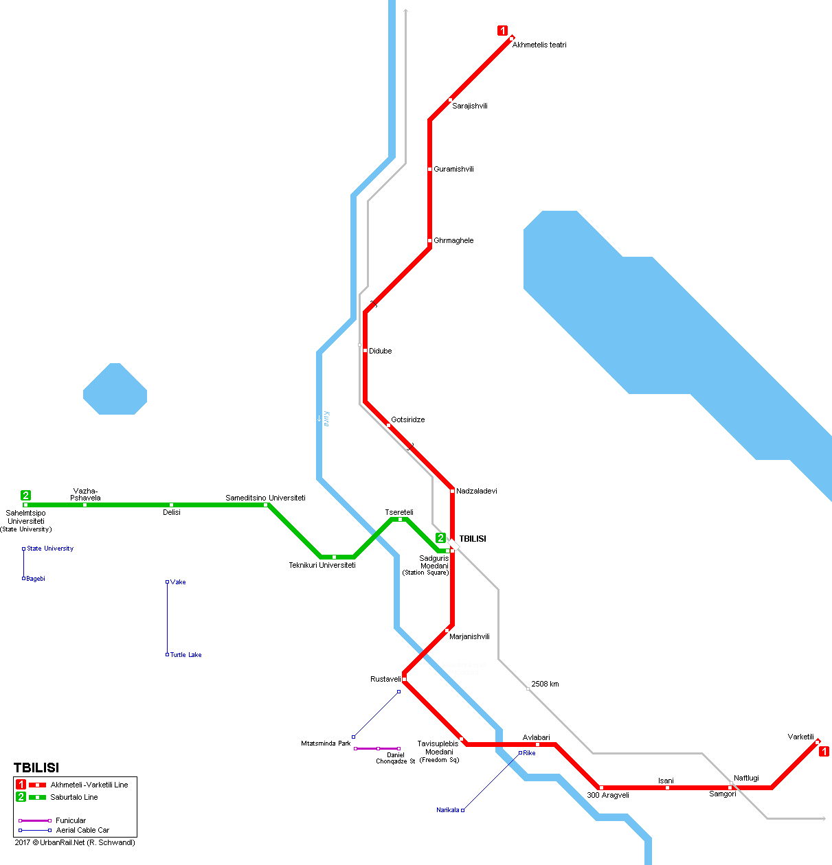 Tbilisi Metro map © UrbanRail.Net (R. Schwandl)