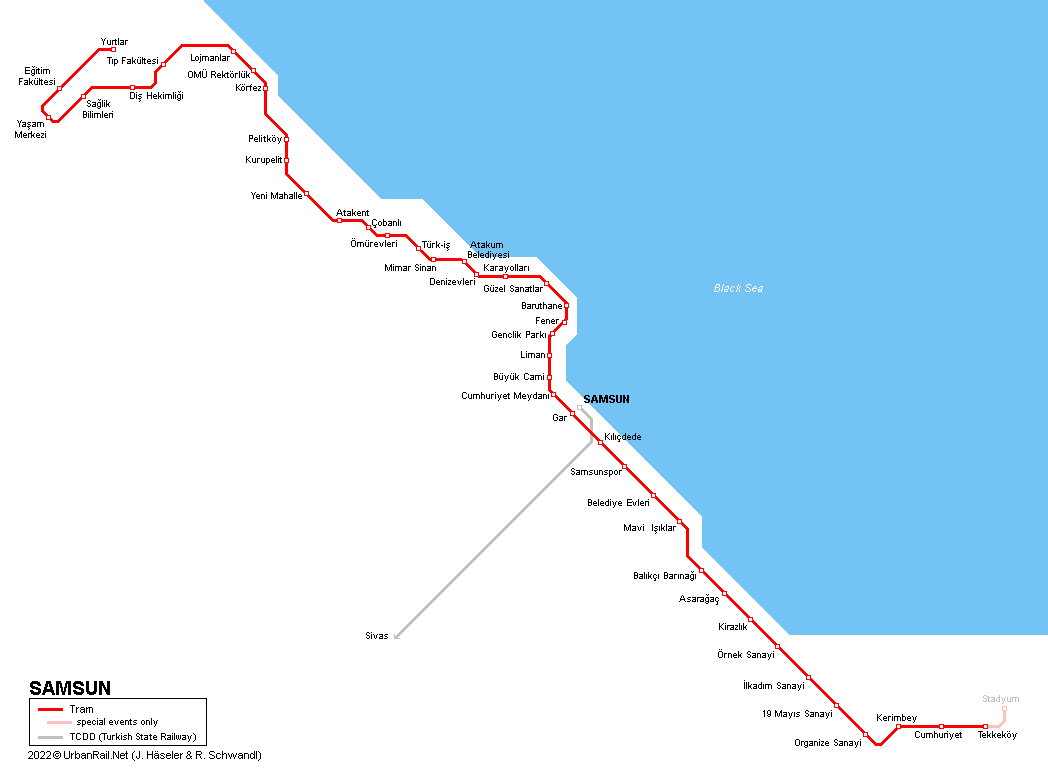 Samsun Tram map