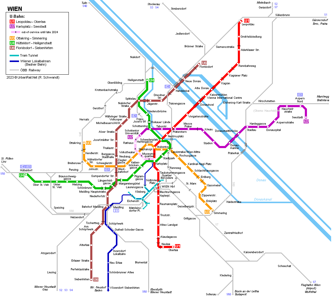 Vienna U-Bahn Map © UrbanRail.Net