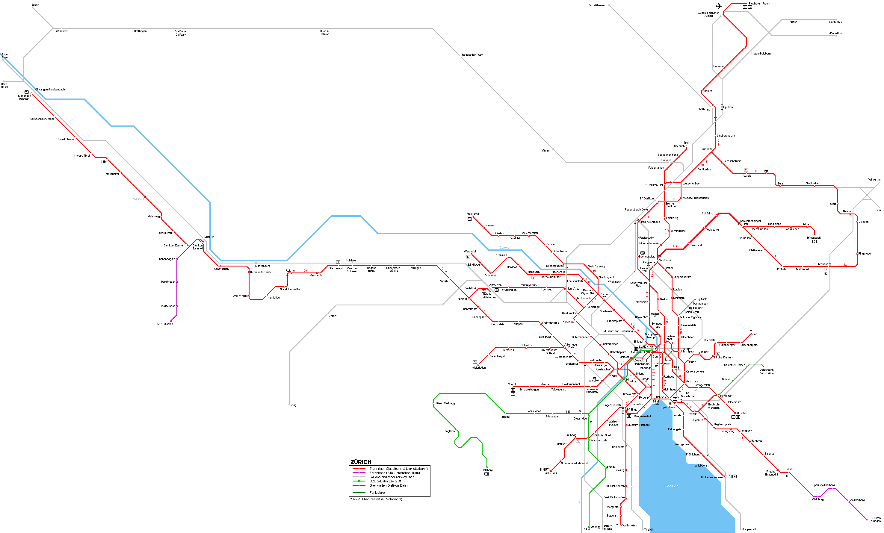 Zürich Tram and Urban Rail Map