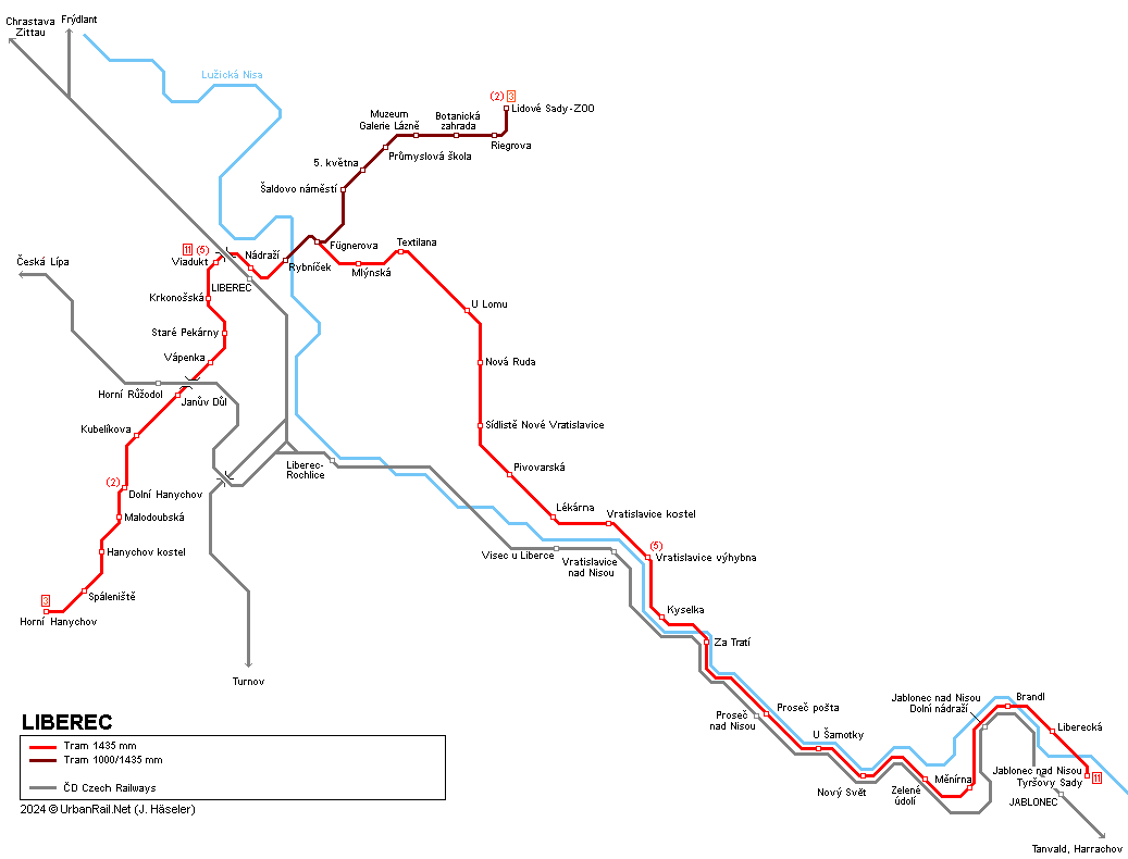 Liberec Tram Map