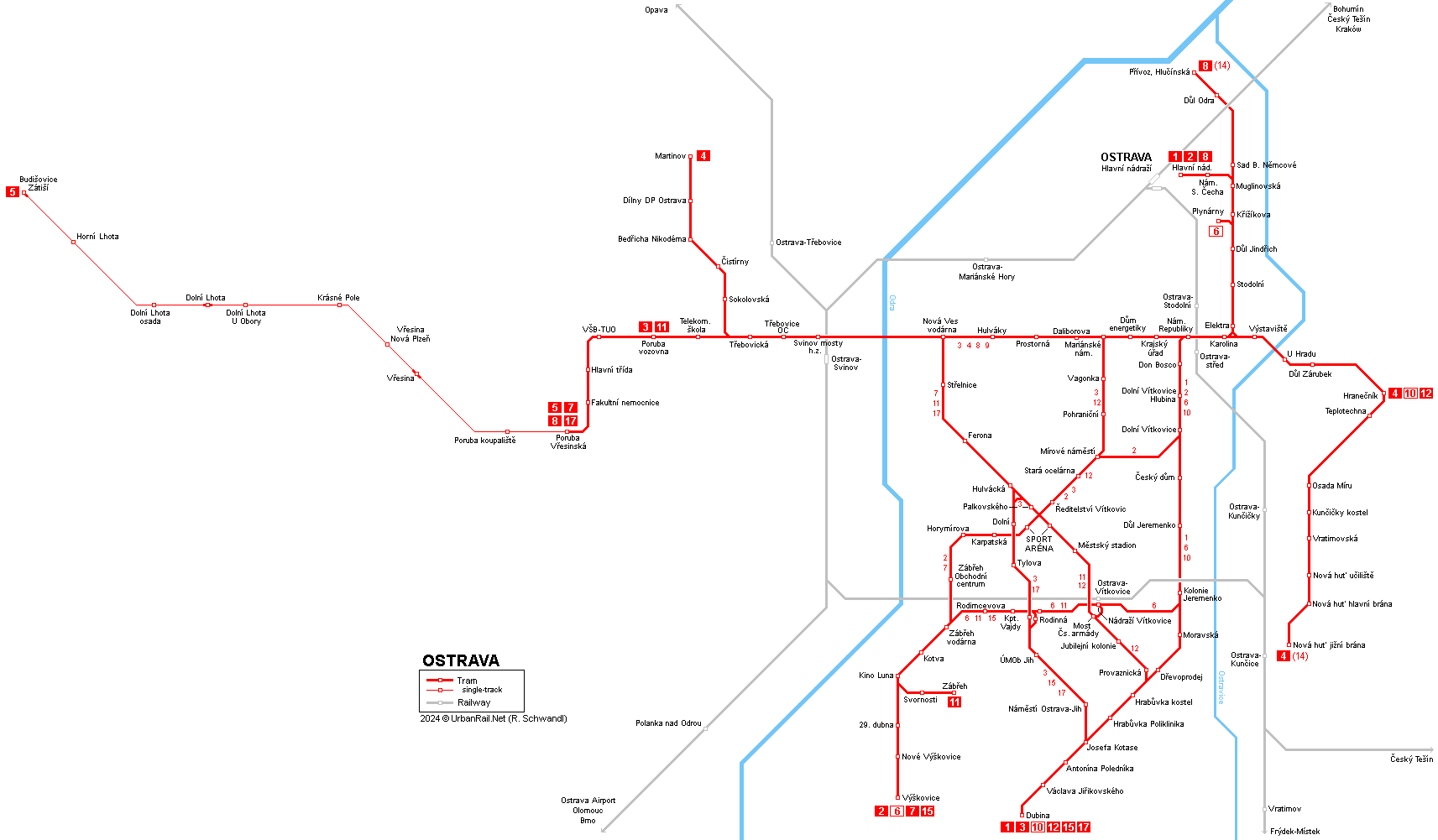 Ostrava Tram Map