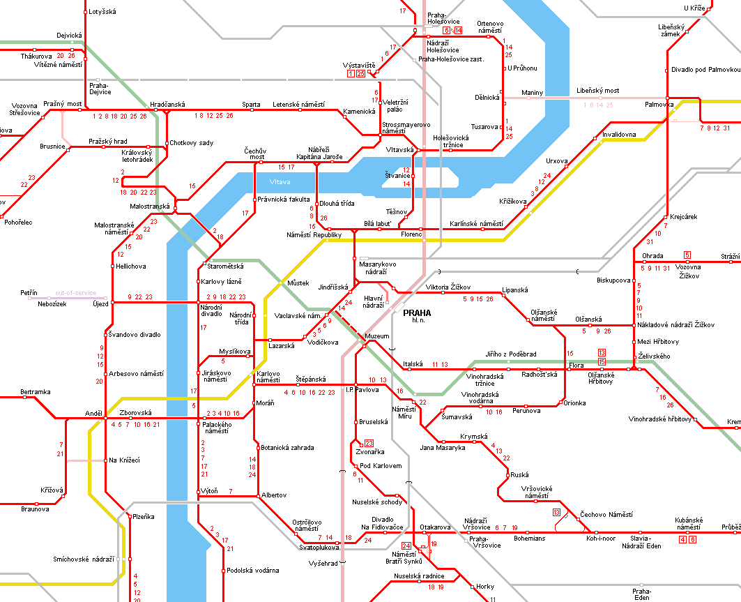 Praha Prague Tram Network Map