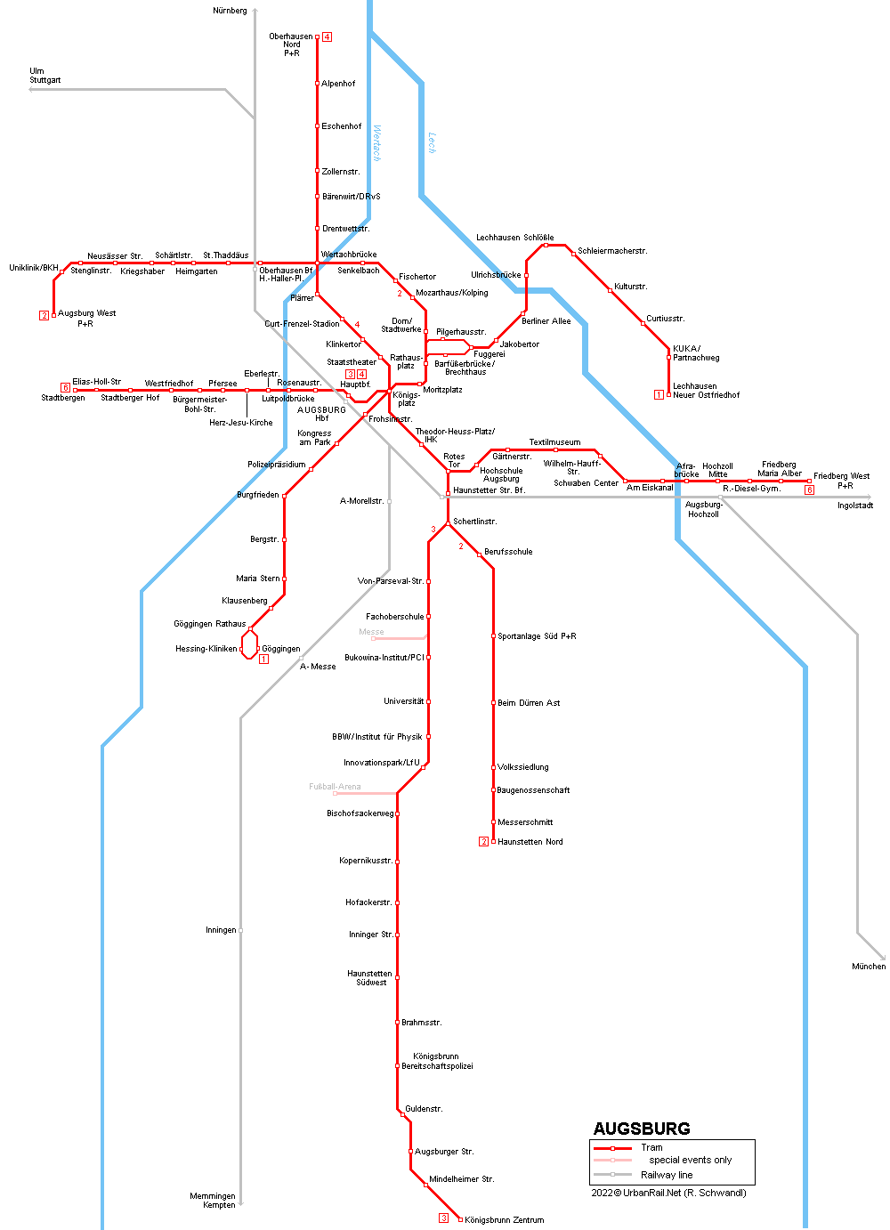 Augsburg Tram Straßenbahn Map 2007 © R. Schwandl