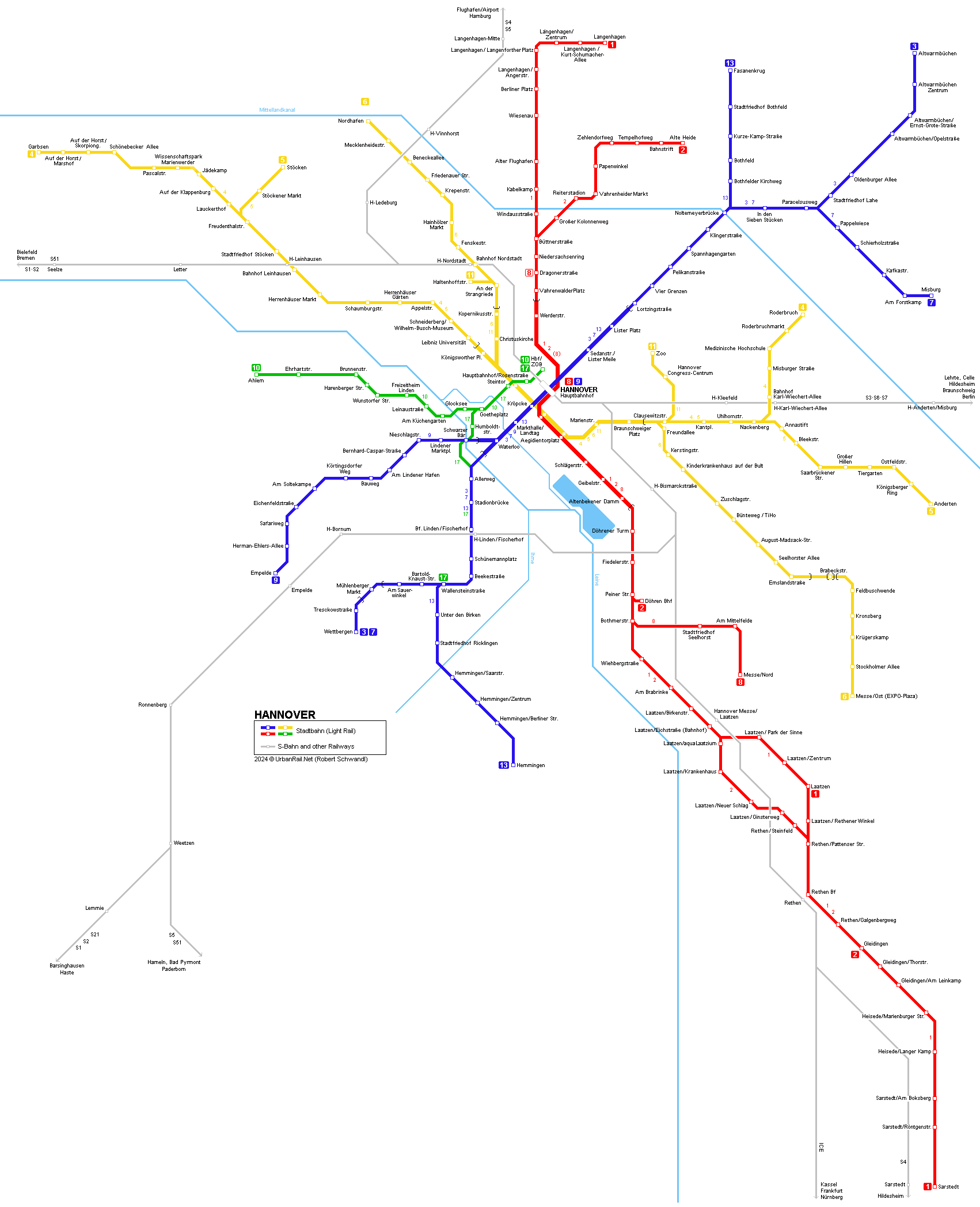 Hannover Stadtbahn map © UrbanRail.Net