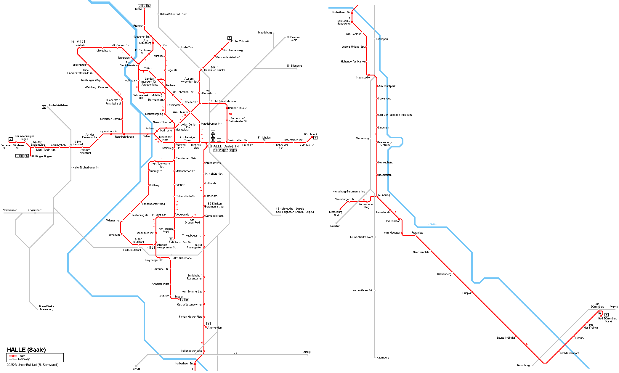 Halle (Saale) Tram Network Map © R. Schwandl