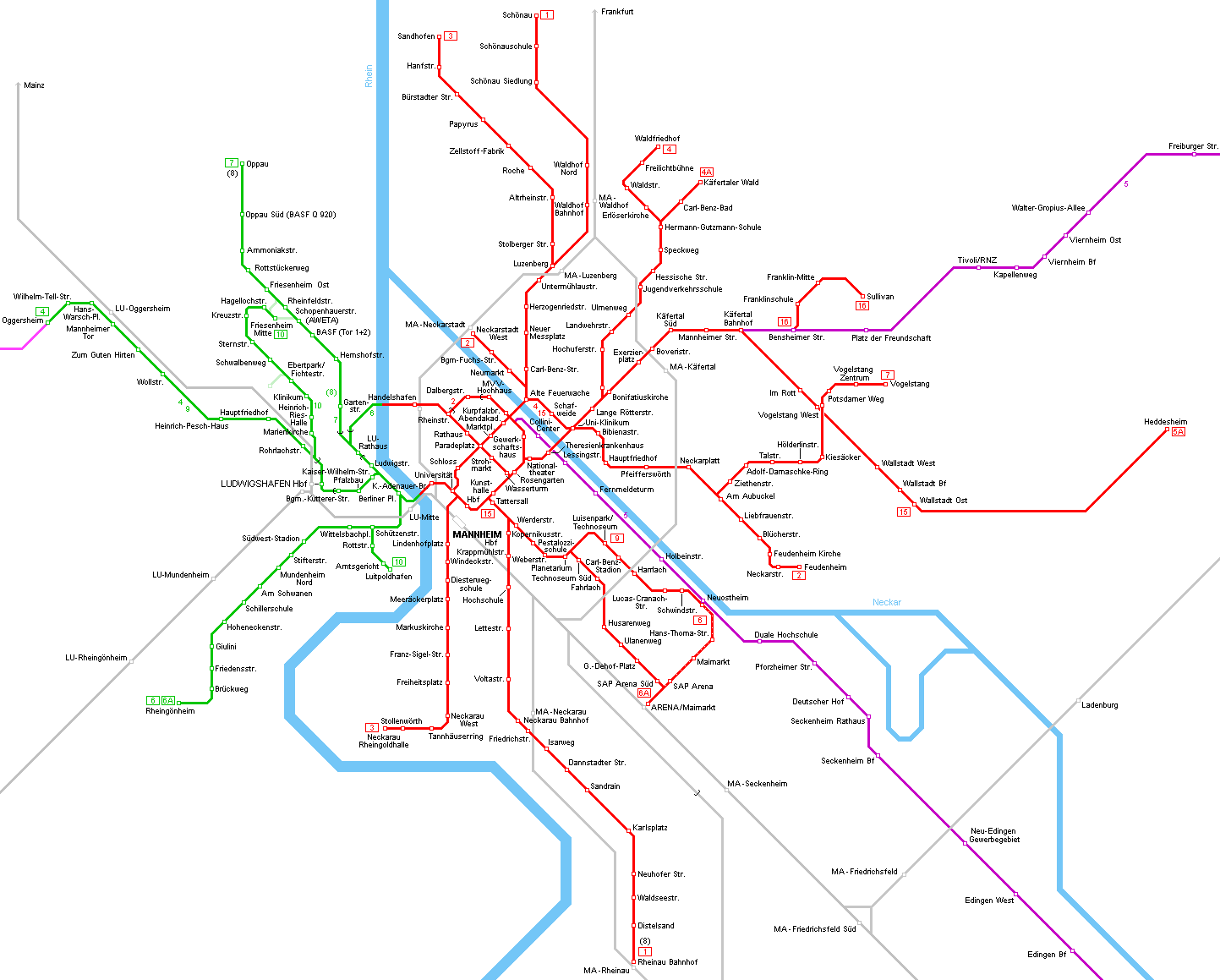 Mannheim-Ludwigshafen Tram Map