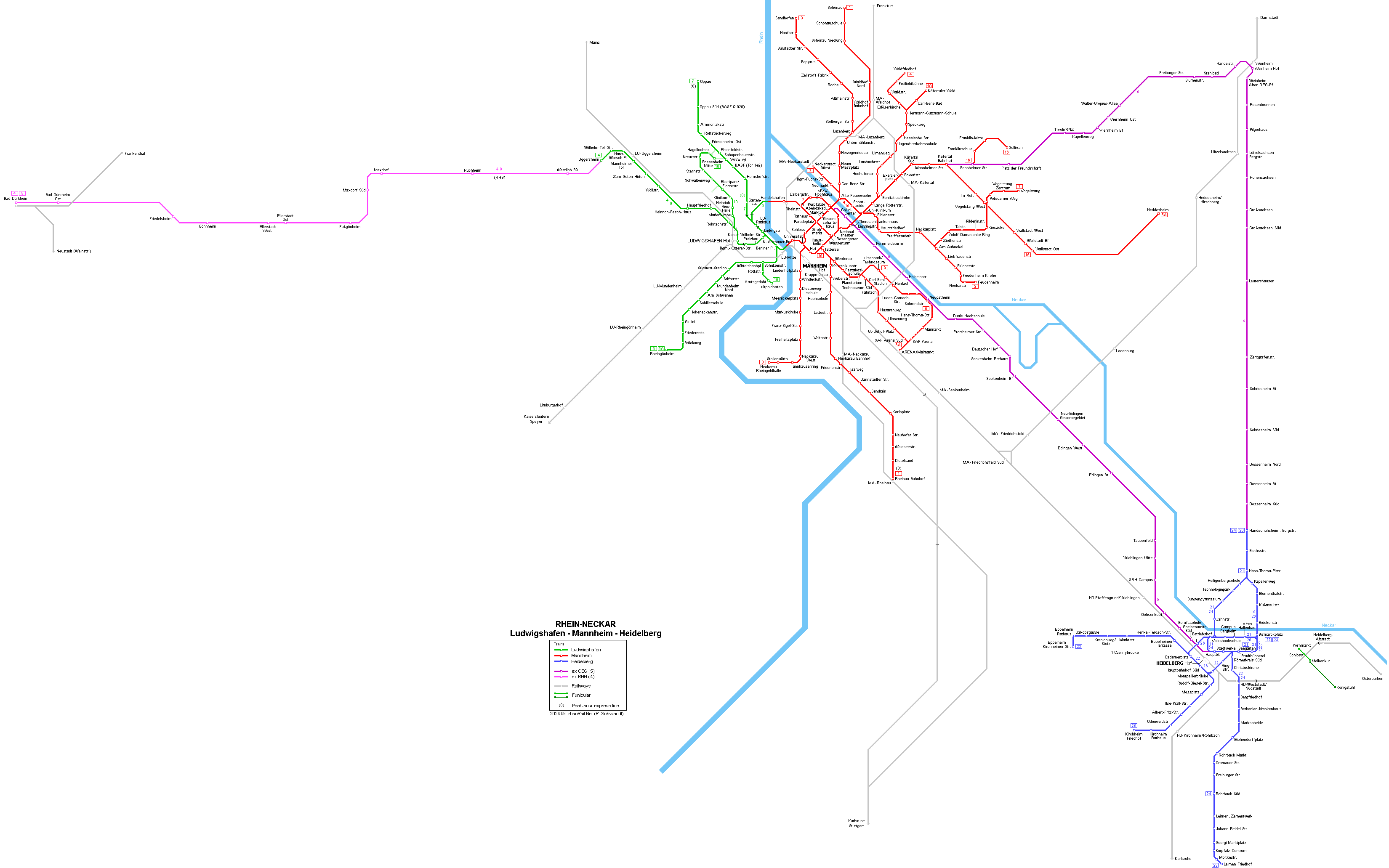 Netzplan Rhein-Neckar: Ludwigshafen, Mannheim, Heidelberg