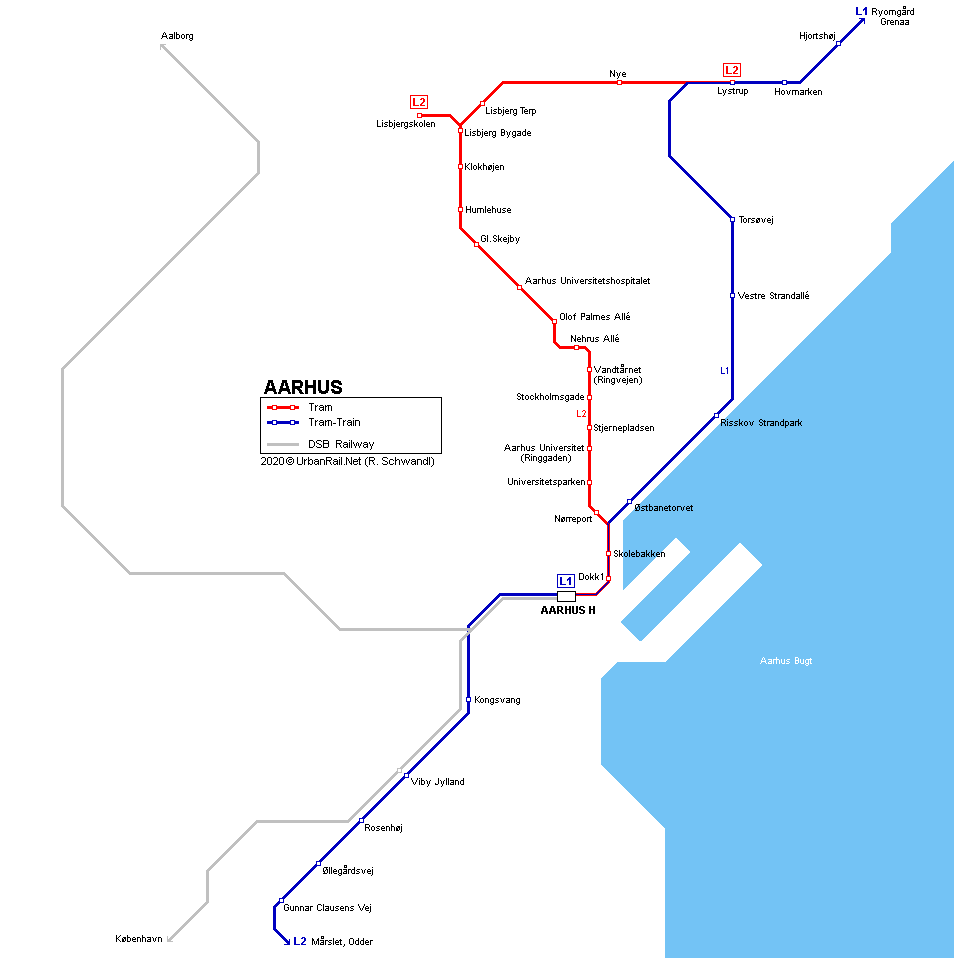 Aarhus tram letbane map