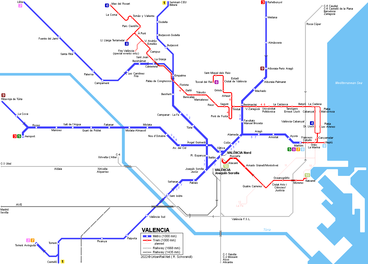 Valencia metro tram map